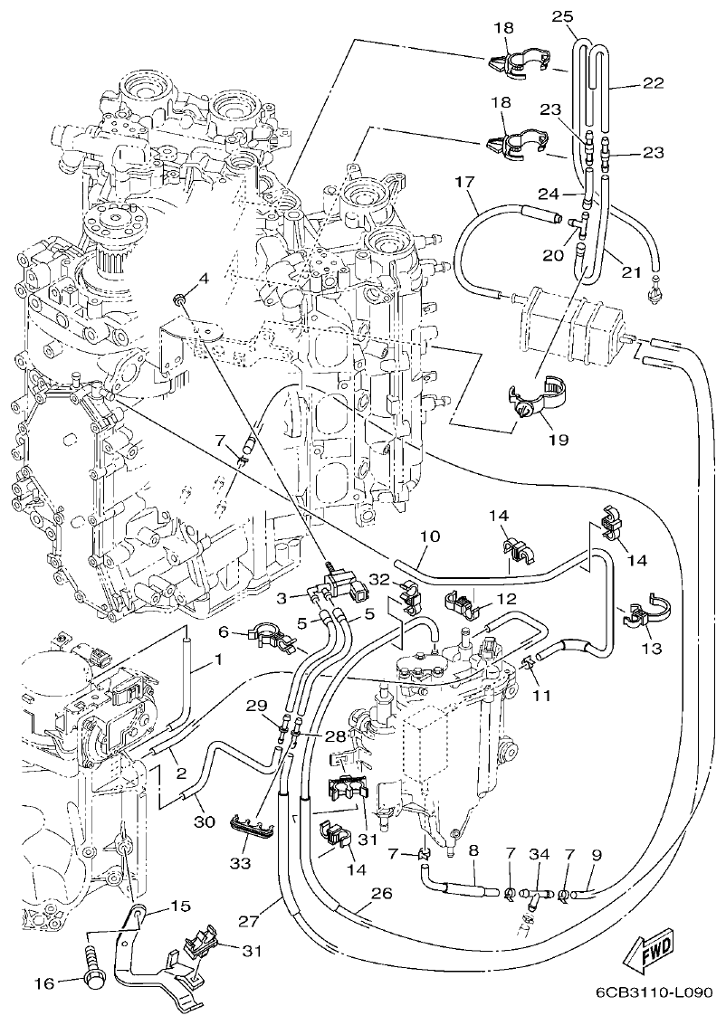 Yamaha F225FET, FL225FET INTAKE 2 parts diagram